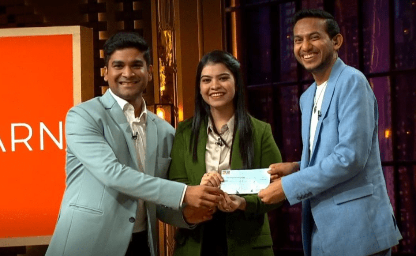 The founders, Anurag and Radhika Sundarka, stand confidently as they discuss their financial growth and vision for making education more engaging.
