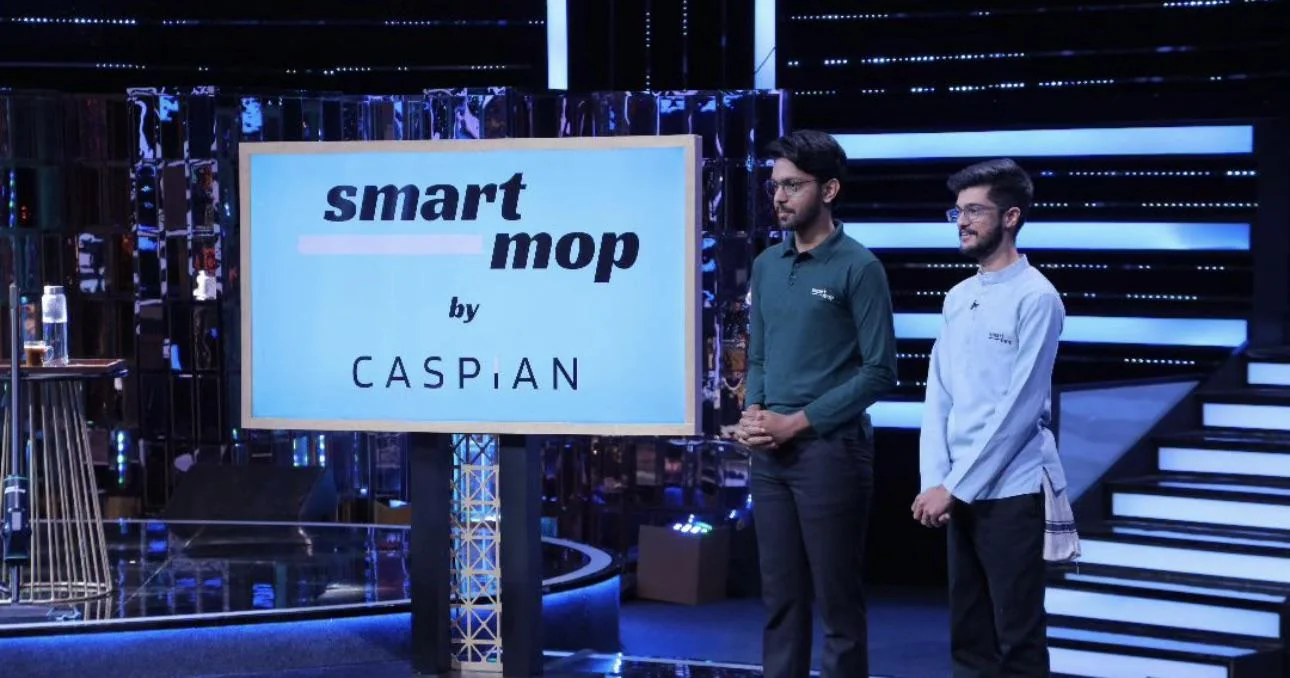 CASPIAN founders Mehul S. Jain and K.G. Yogindra presenting the innovative SmartMop on Shark Tank India Season 3