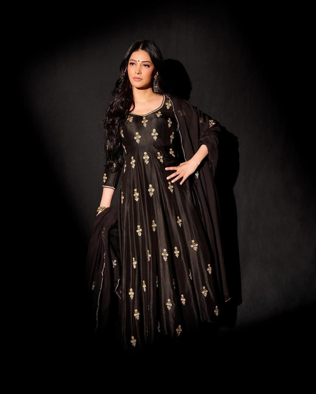Shruti Haasan at a film event promoting her latest movie, Indian actress and singer known for Salaar, Gabbar Singh, Race Gurram, and her successful career across Telugu, Tamil, and Hindi cinema.